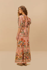 Pink Garden Delight Short Sleeve Maxi Dress | FARM Rio Women