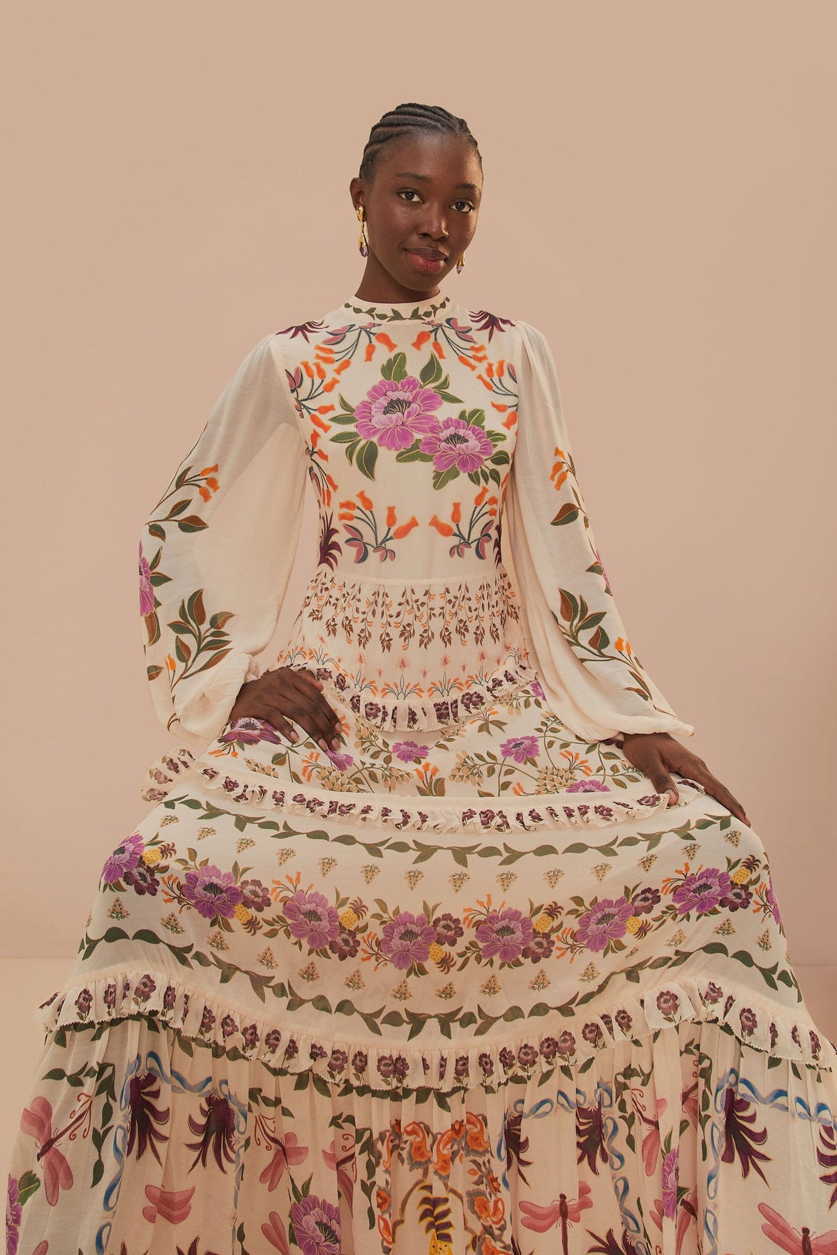 Cream Winter Garden Ruffle Maxi Dress | FARM Rio Women
