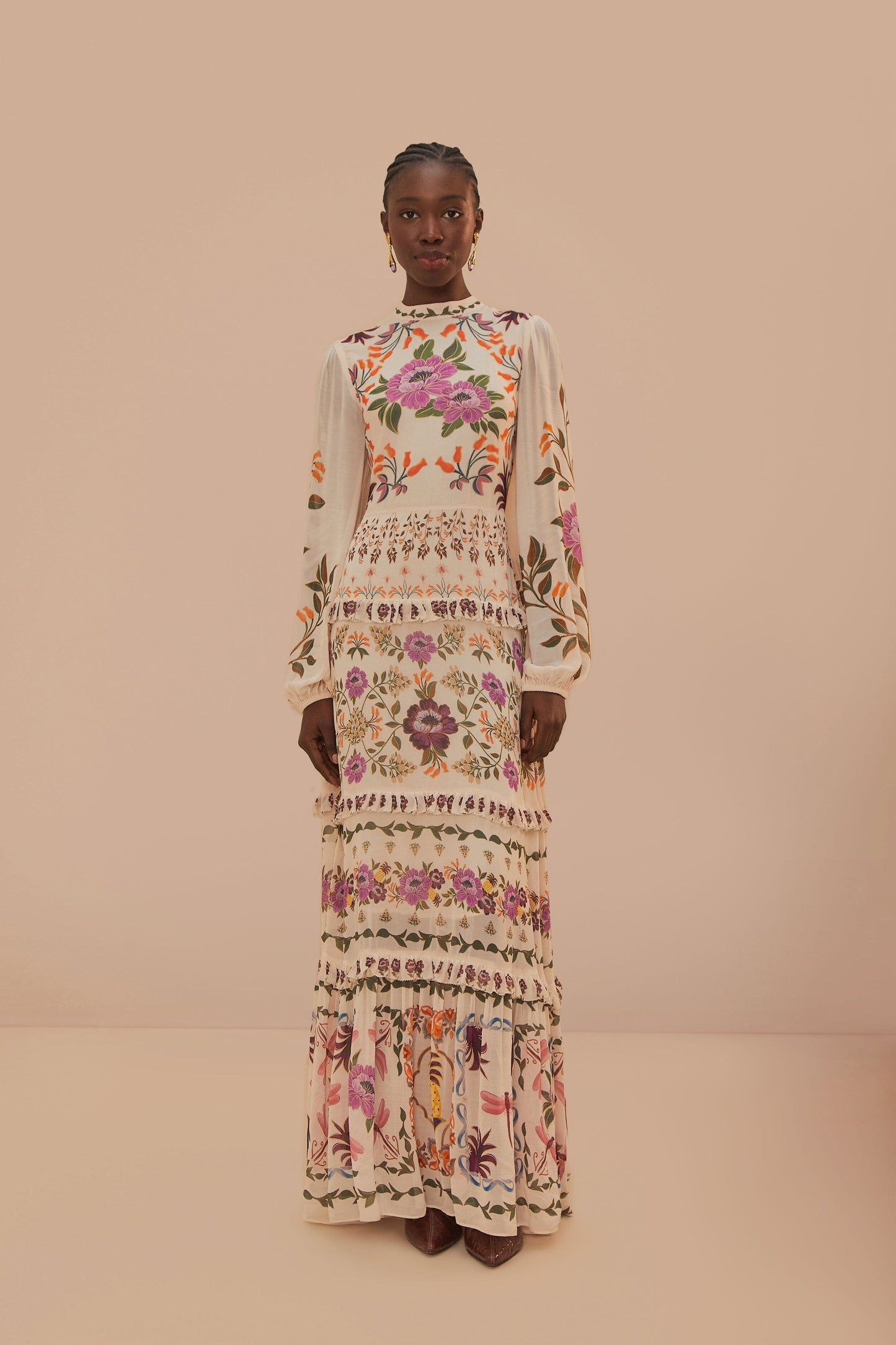 Cream Winter Garden Ruffle Maxi Dress | FARM Rio Women