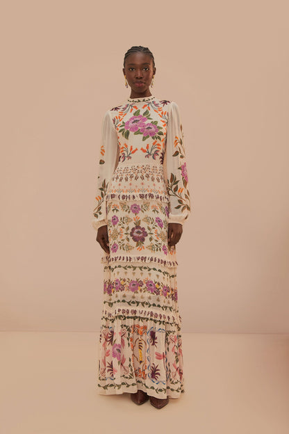 Cream Winter Garden Ruffle Maxi Dress | FARM Rio Women