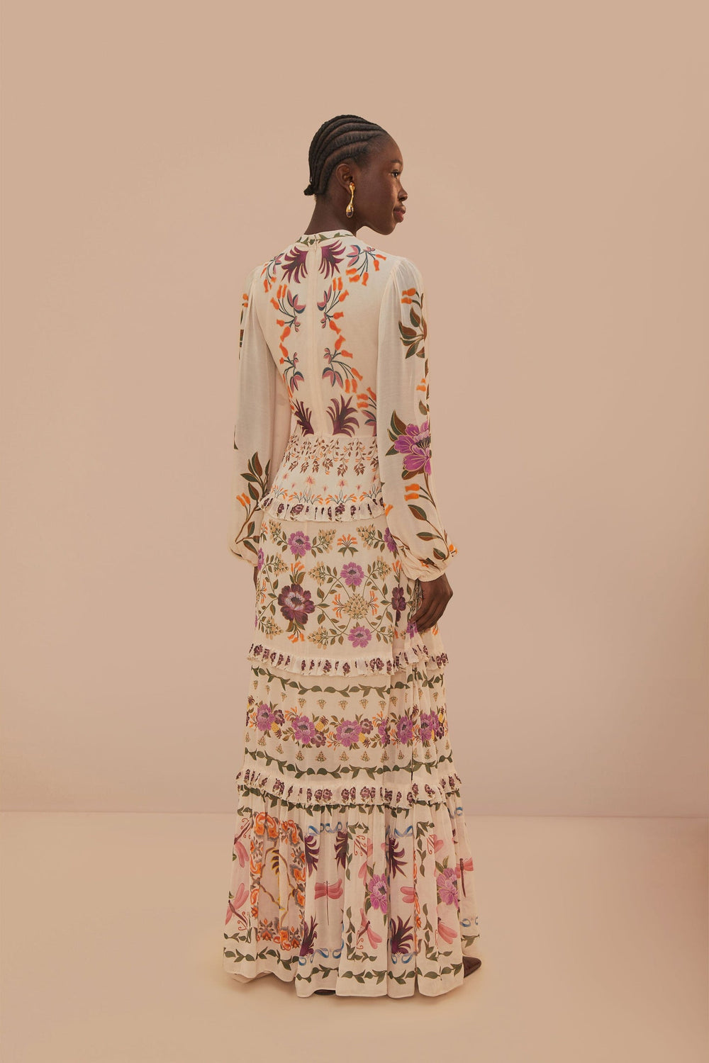 Cream Winter Garden Ruffle Maxi Dress | FARM Rio Women
