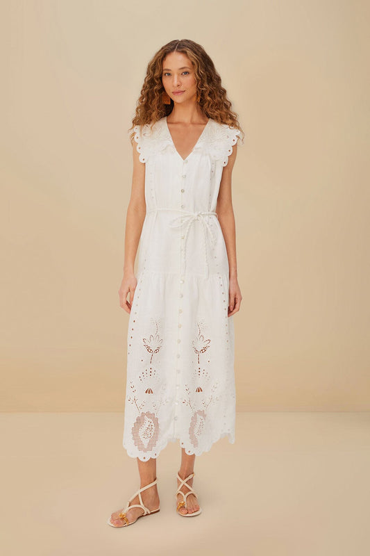Off-White Sleeveless Euroflax™ Premium Linen Maxi Dress | FARM Rio Women