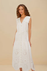 Off-White Sleeveless Euroflax™ Premium Linen Maxi Dress | FARM Rio Women
