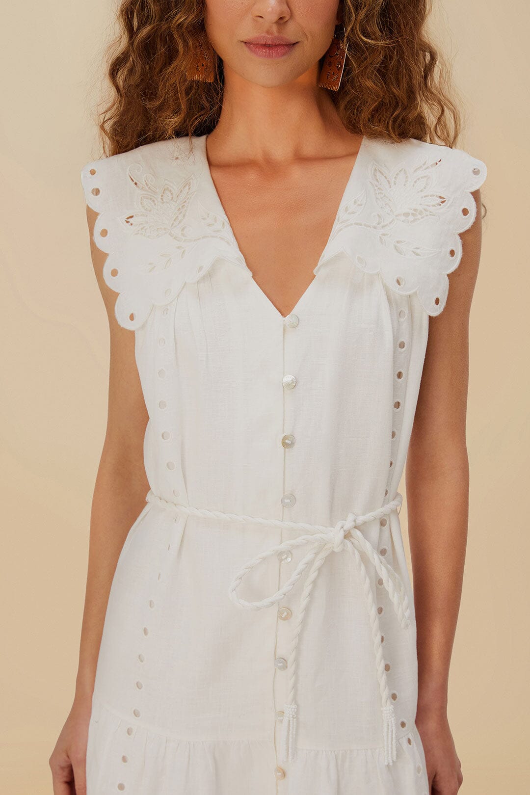 Off-White Sleeveless Euroflax™ Premium Linen Maxi Dress | FARM Rio Women