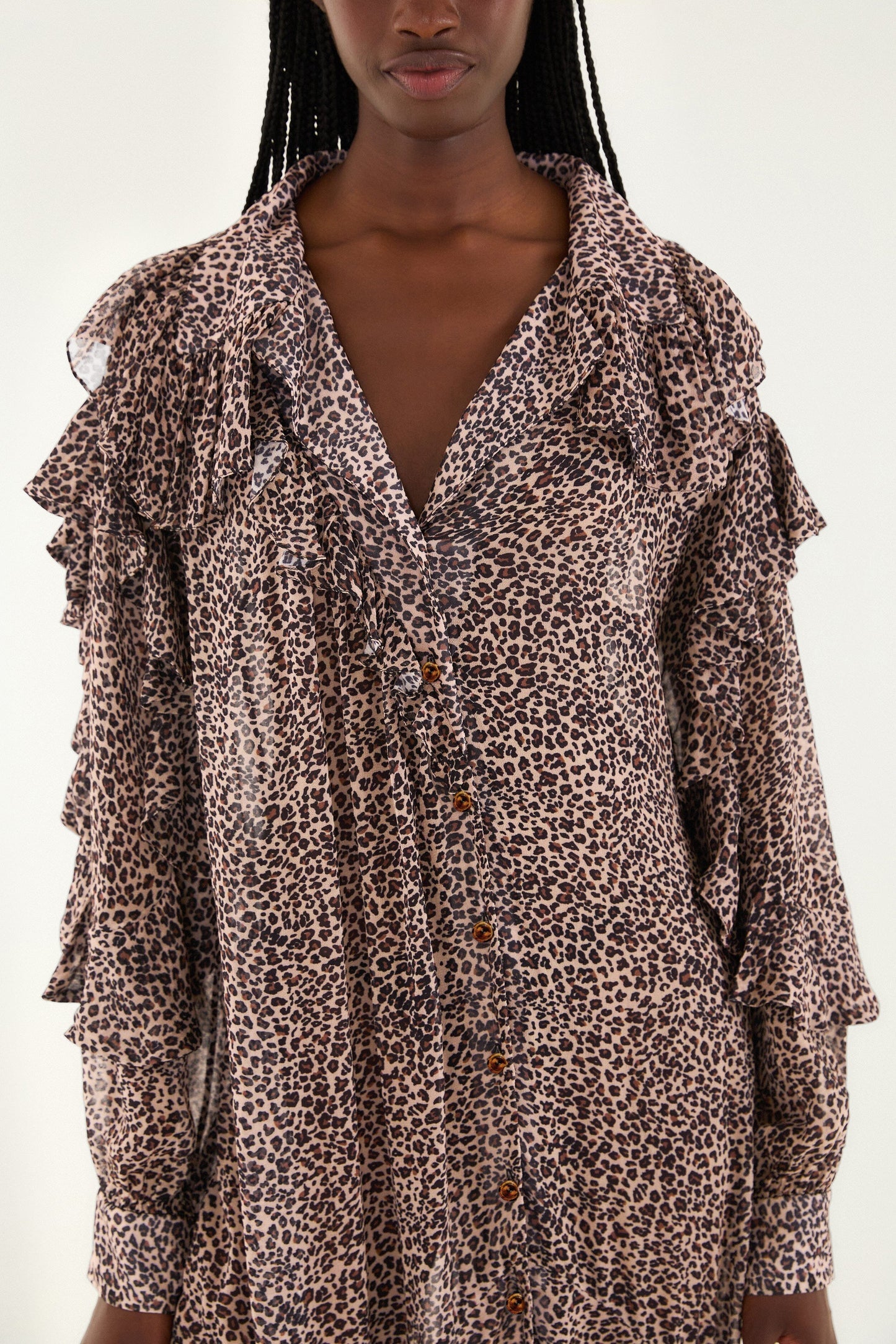 Pink Baby Leopard Long Sleeve Angled Frill Maxi Dress | FARM Rio | FARM Rio Women