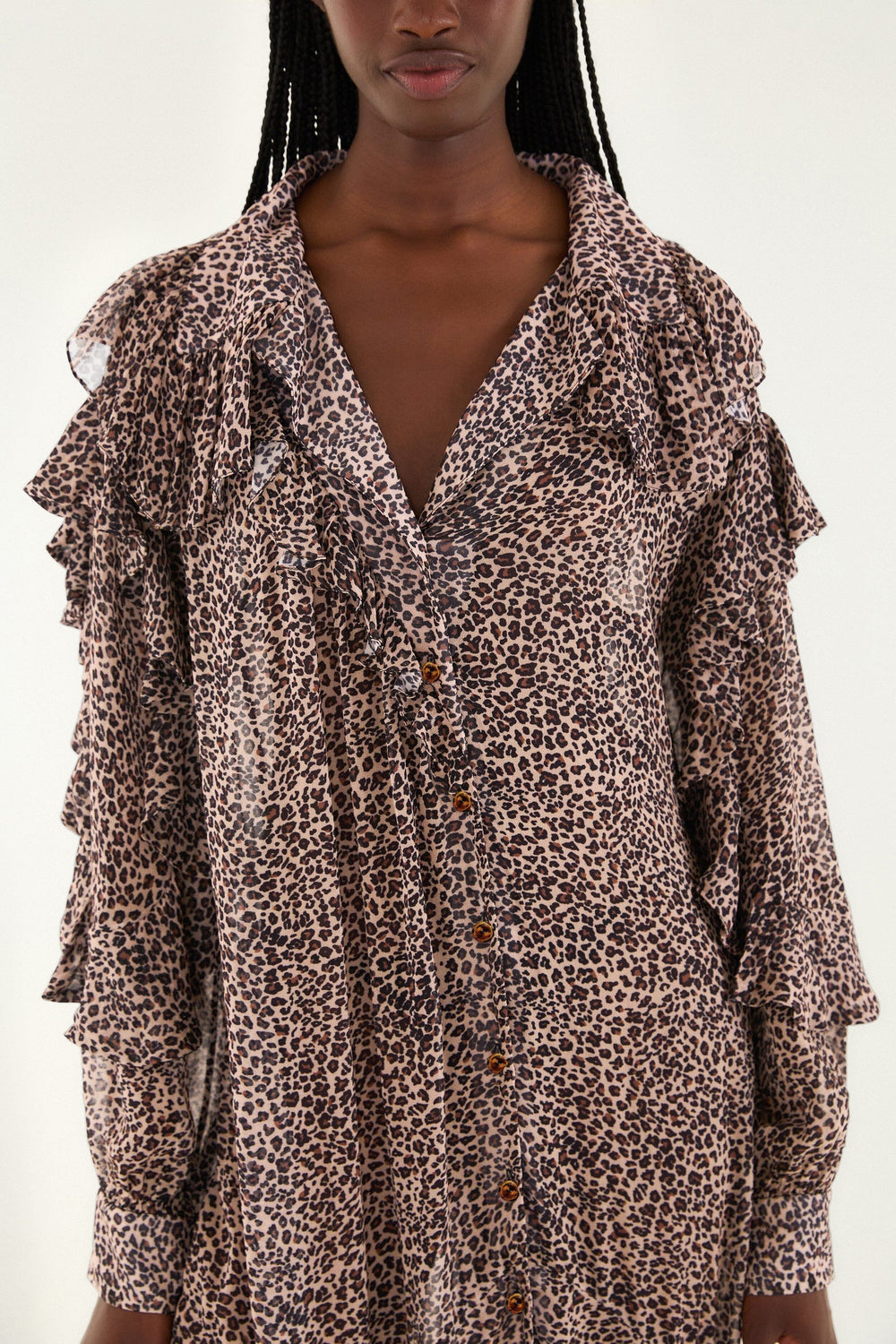 Pink Baby Leopard Long Sleeve Angled Frill Maxi Dress | FARM Rio | FARM Rio Women