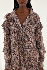 Pink Baby Leopard Long Sleeve Angled Frill Maxi Dress | FARM Rio | FARM Rio Women