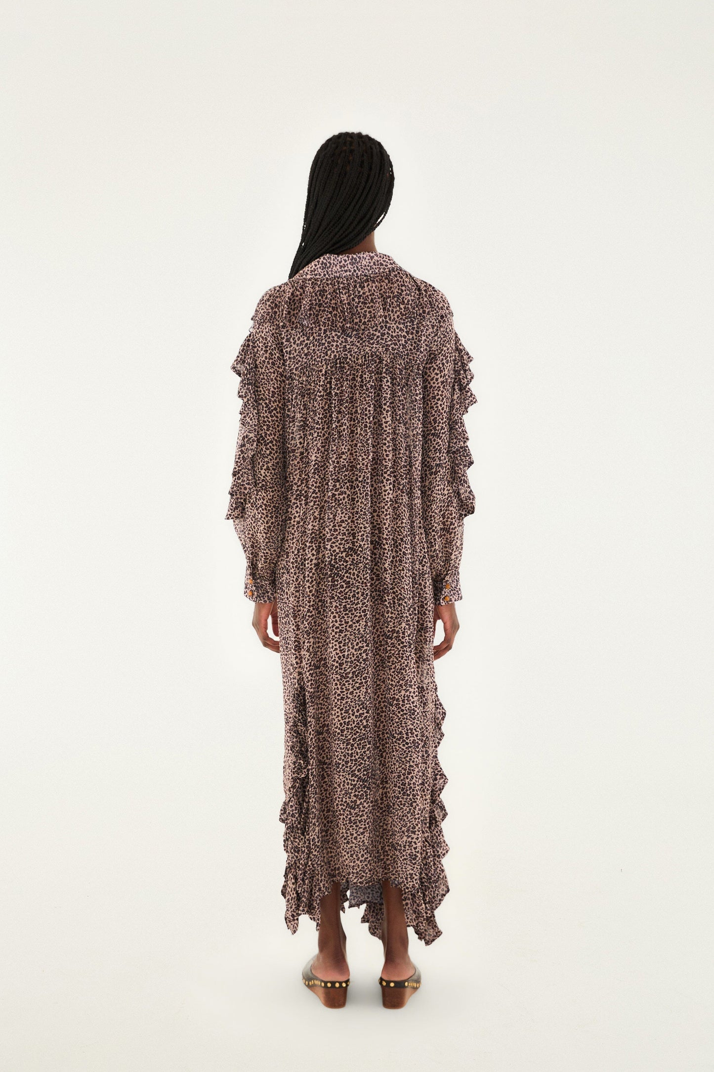 Pink Baby Leopard Long Sleeve Angled Frill Maxi Dress | FARM Rio | FARM Rio Women