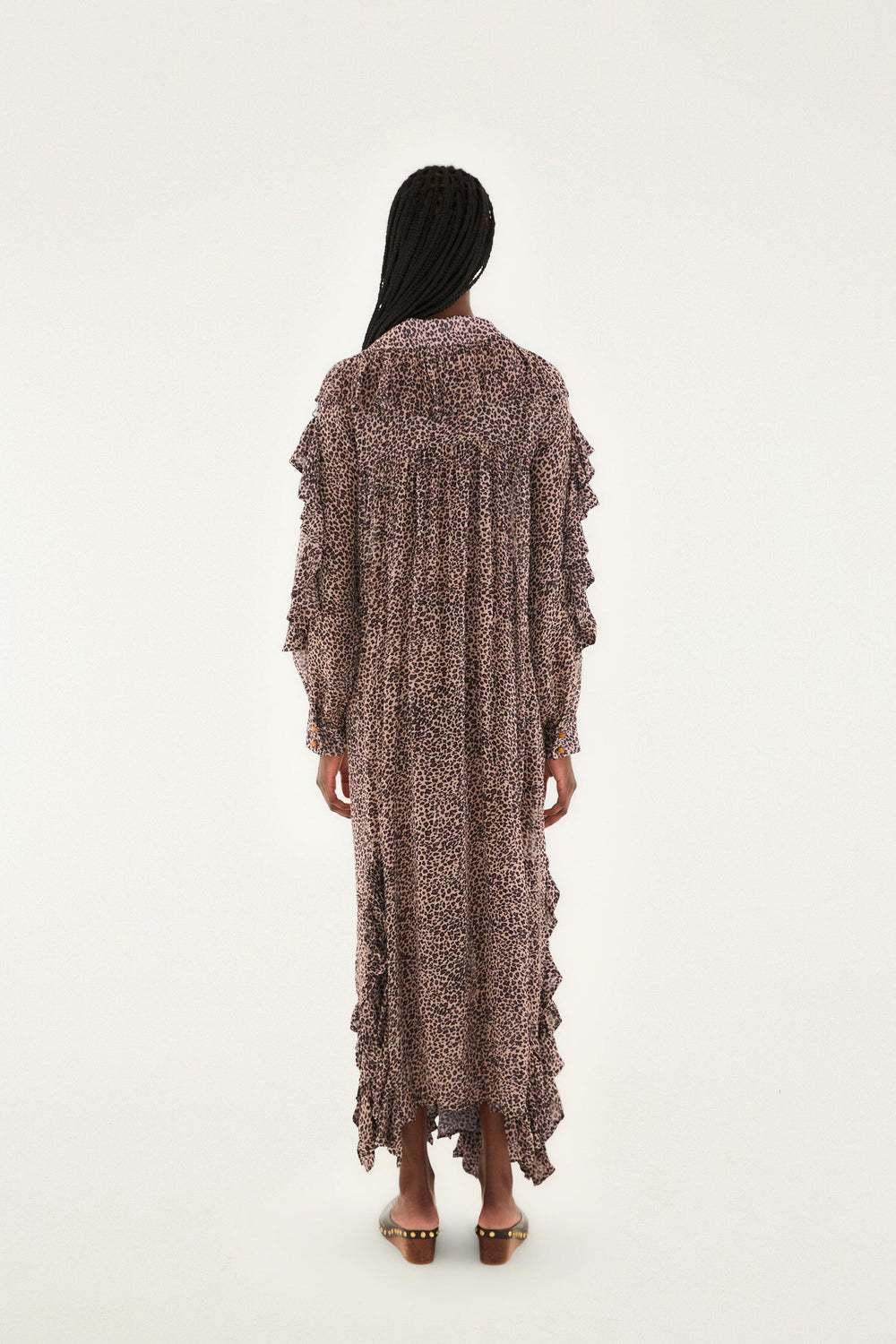 Pink Baby Leopard Long Sleeve Angled Frill Maxi Dress | FARM Rio | FARM Rio Women
