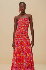 Orange Flying Birds Strapless Midi Dress | FARM Rio Women