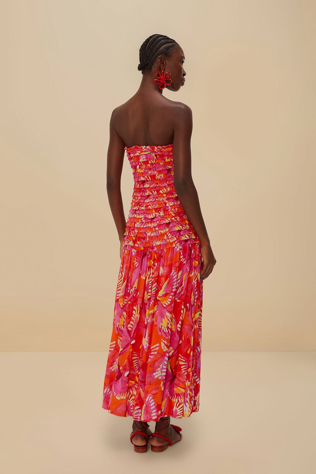 Orange Flying Birds Strapless Midi Dress | FARM Rio Women