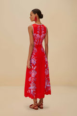 Red Porcelain Garden Euroflax™ Premium Linen Midi Dress | FARM Rio Women