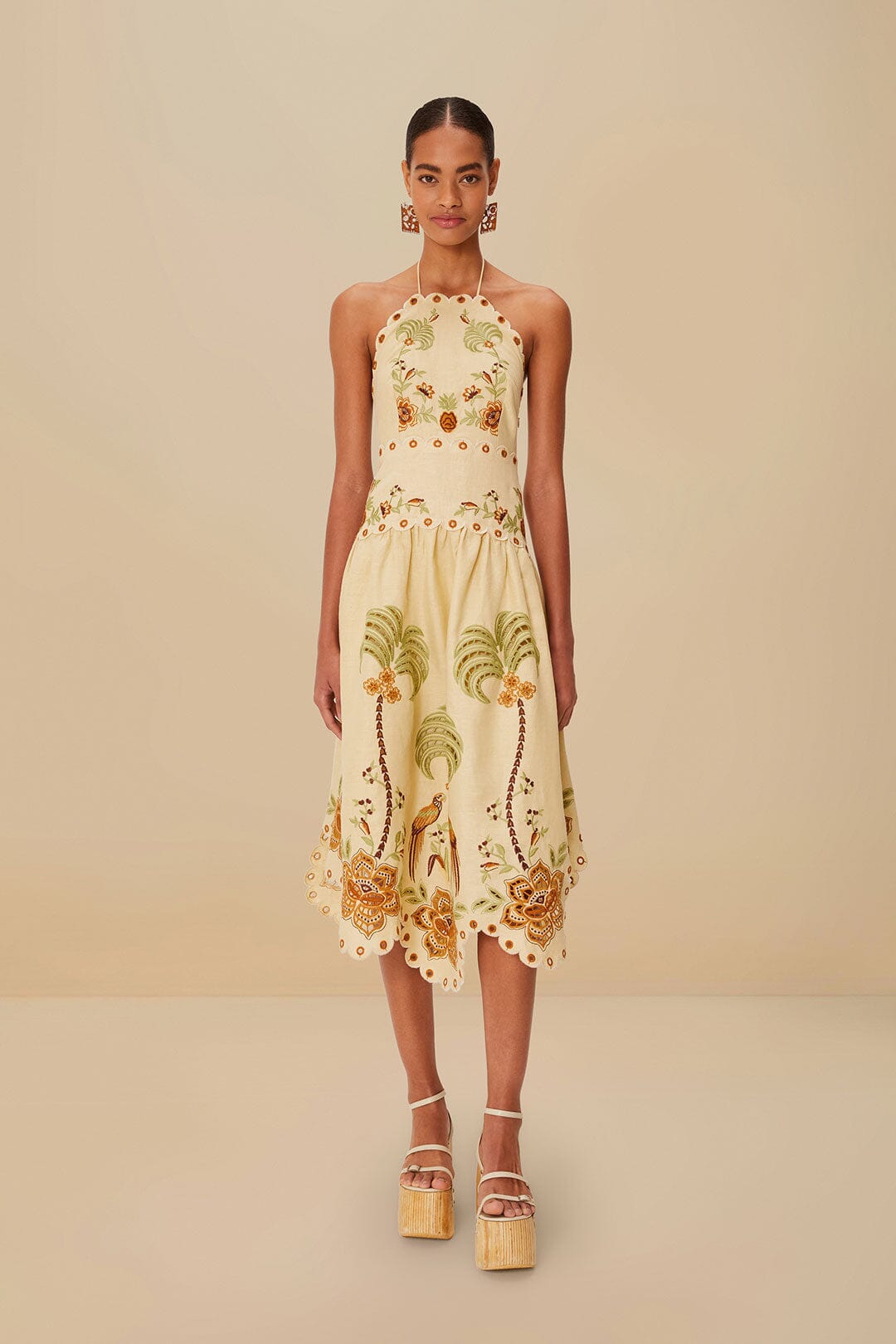 Sand Delicate Forest Richelieu Embroidered Euroflax™ Premium Linen Mid | FARM Rio Women