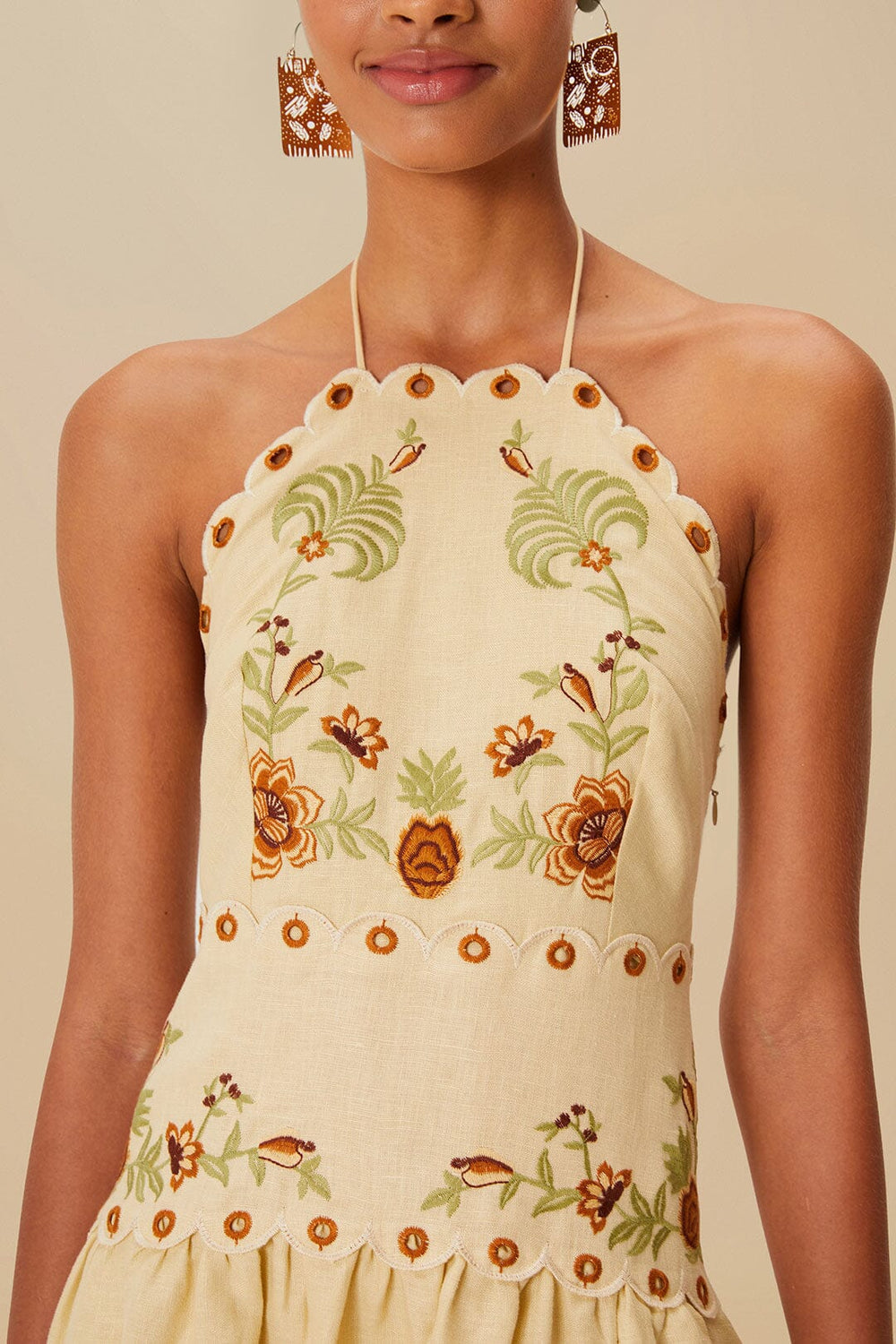 Sand Delicate Forest Richelieu Embroidered Euroflax™ Premium Linen Mid | FARM Rio Women