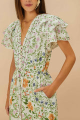 Off-White Folk Floral Lace Midi Dress | FARM Rio Women