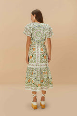 Off-White Folk Floral Lace Midi Dress | FARM Rio Women