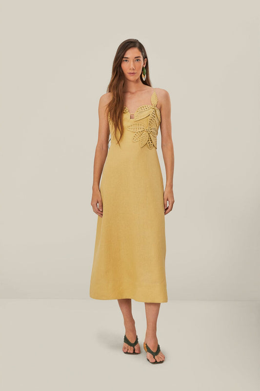 Sand 3D Flower Bodice Midi Dress | FARM Rio Women