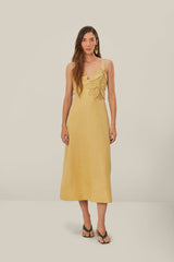 Sand 3D Flower Bodice Midi Dress | FARM Rio Women