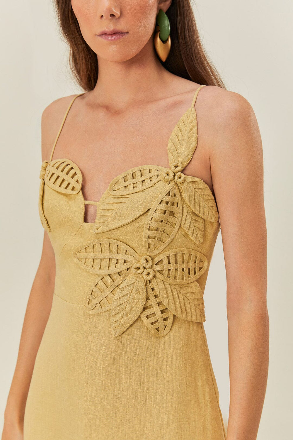 Sand 3D Flower Bodice Midi Dress | FARM Rio Women