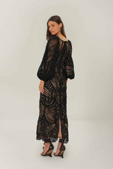 Black Nature Guipure Midi Dress | FARM Rio Women