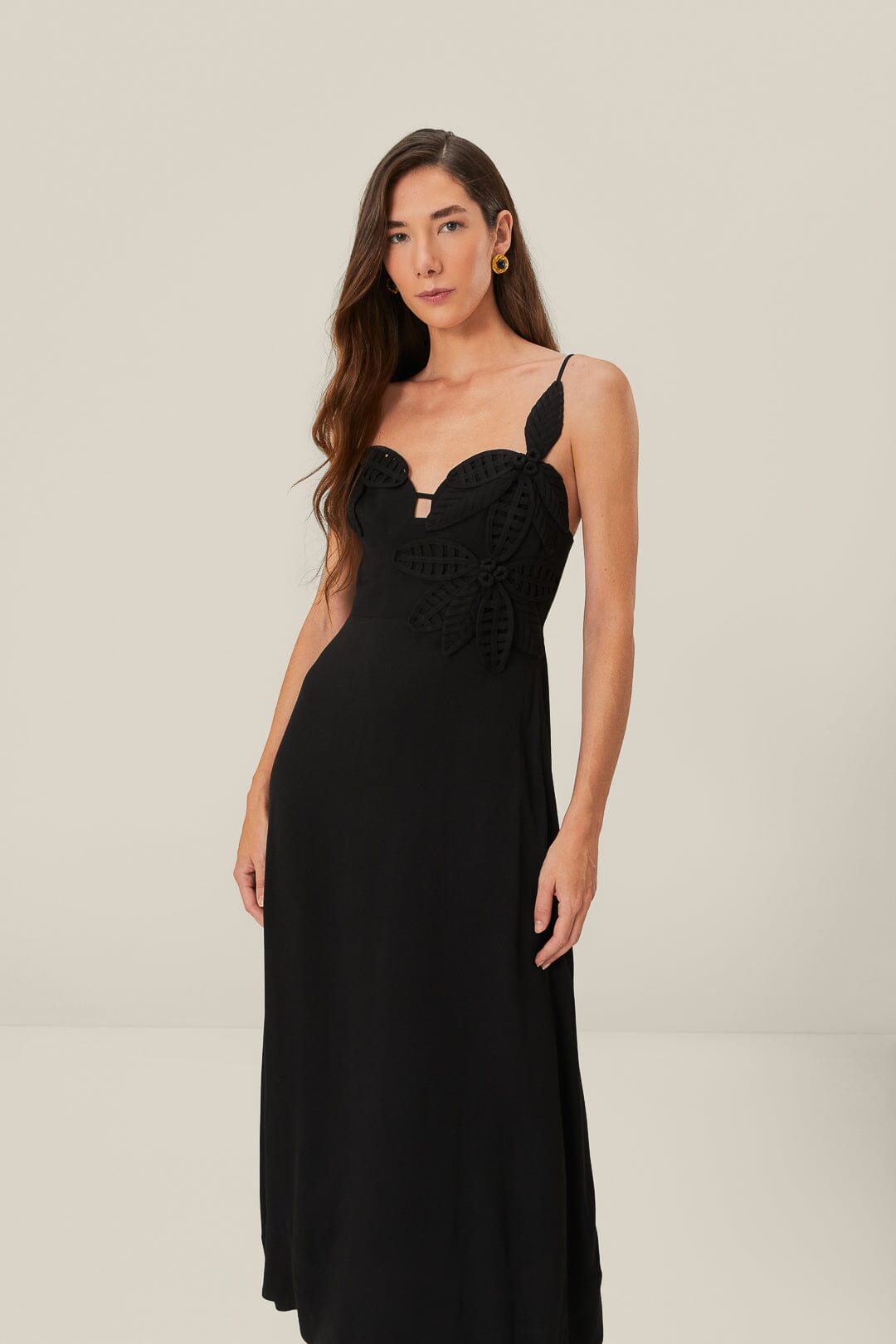 Black Flowered Bust Midi Dress | FARM Rio Women
