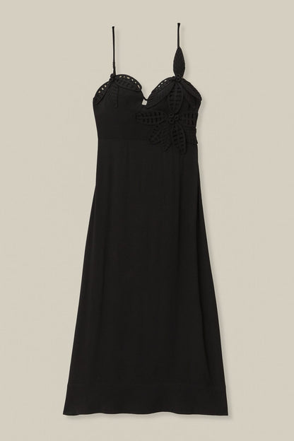 Black Flowered Bust Midi Dress | FARM Rio Women