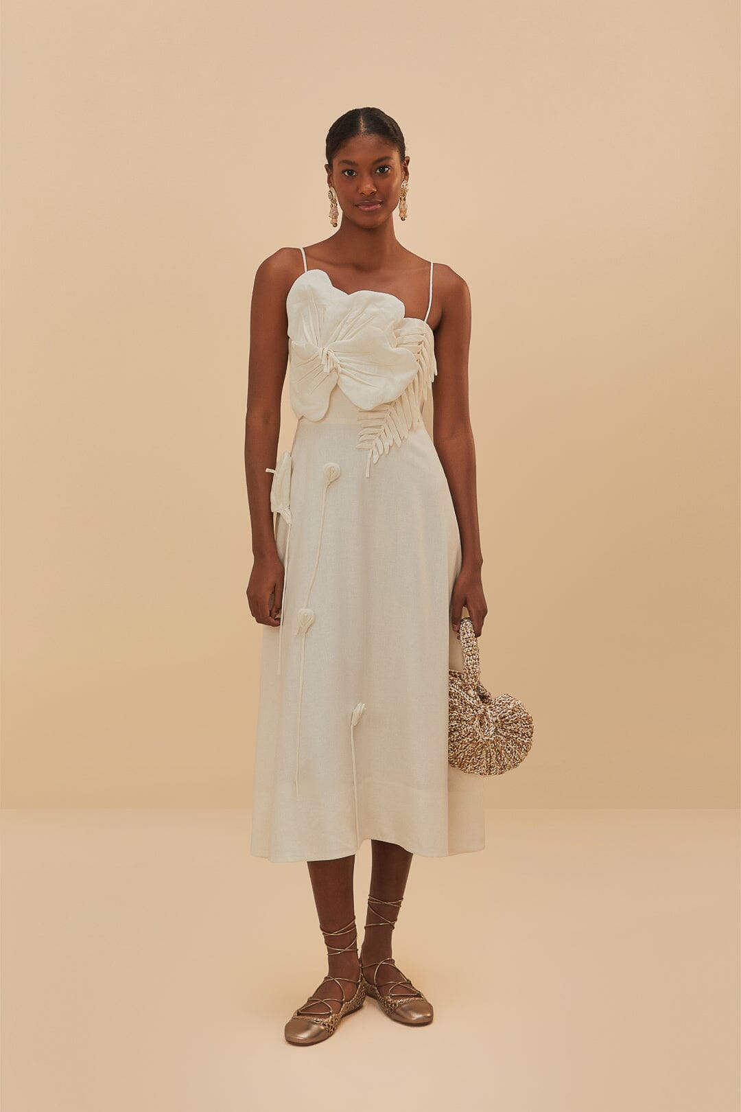 Off-White Garden LENZING™ ECOVERO™ Euroflax™ Midi Dress | FARM Rio Women