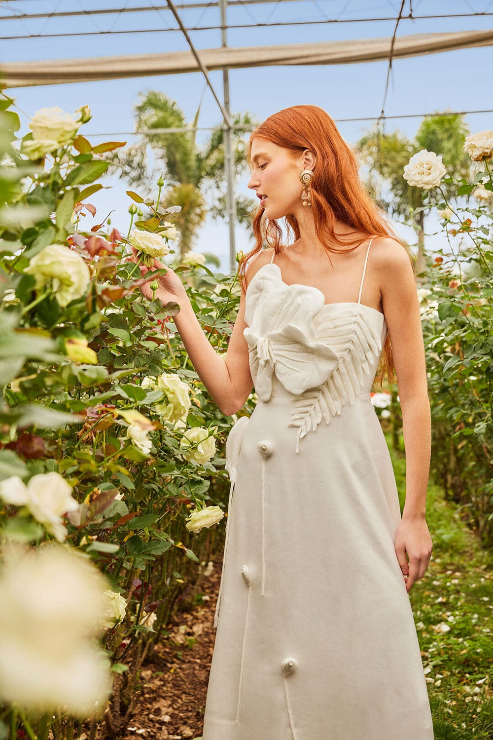 Off-White Garden LENZING™ ECOVERO™ Euroflax™ Midi Dress | FARM Rio Women