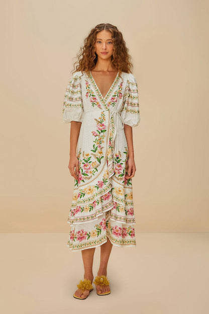 Off-White Palm Dream Wrap Midi Dress | FARM Rio Women