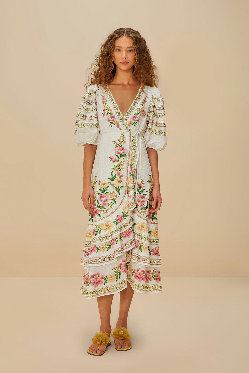 Off-White Palm Dream Wrap Midi Dress | FARM Rio Women