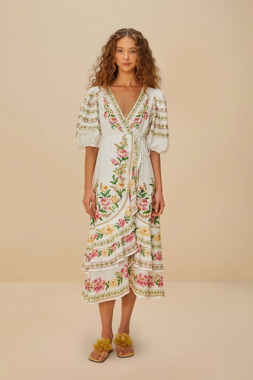 Off-White Palm Dream Wrap Midi Dress | FARM Rio Women