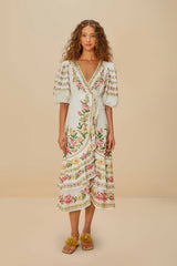 Off-White Palm Dream Wrap Midi Dress | FARM Rio Women