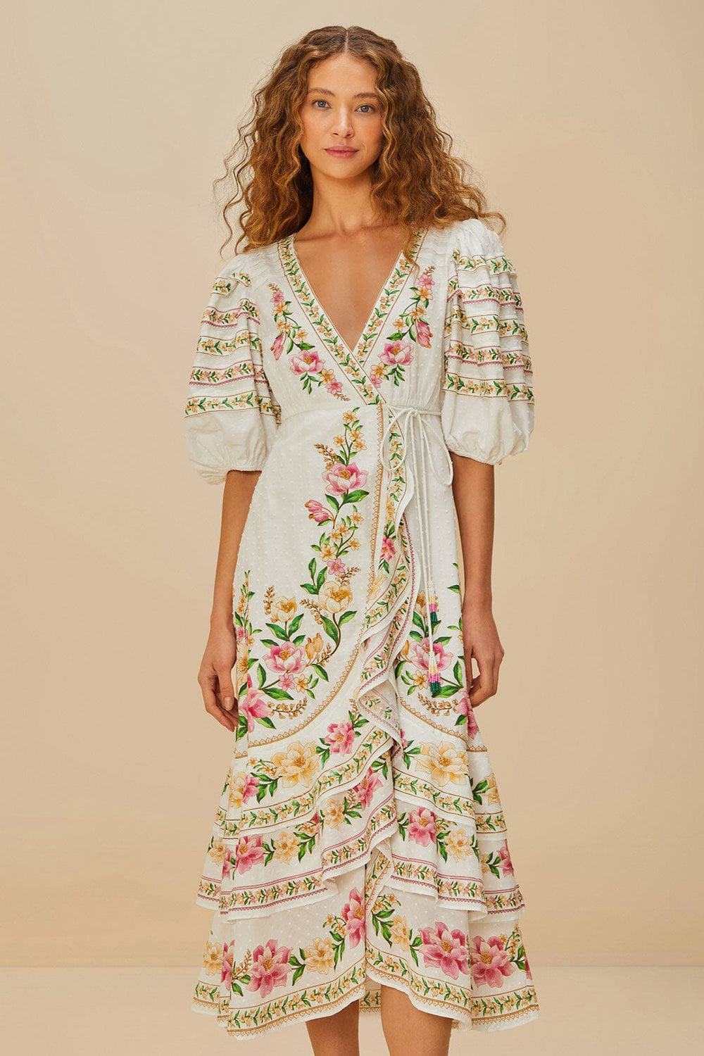 Off-White Palm Dream Wrap Midi Dress | FARM Rio Women