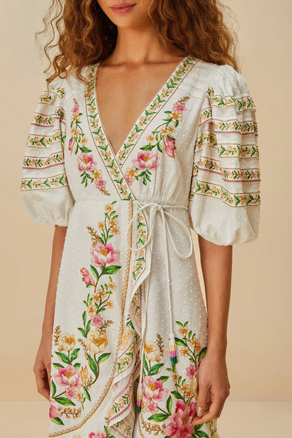 Off-White Palm Dream Wrap Midi Dress | FARM Rio Women