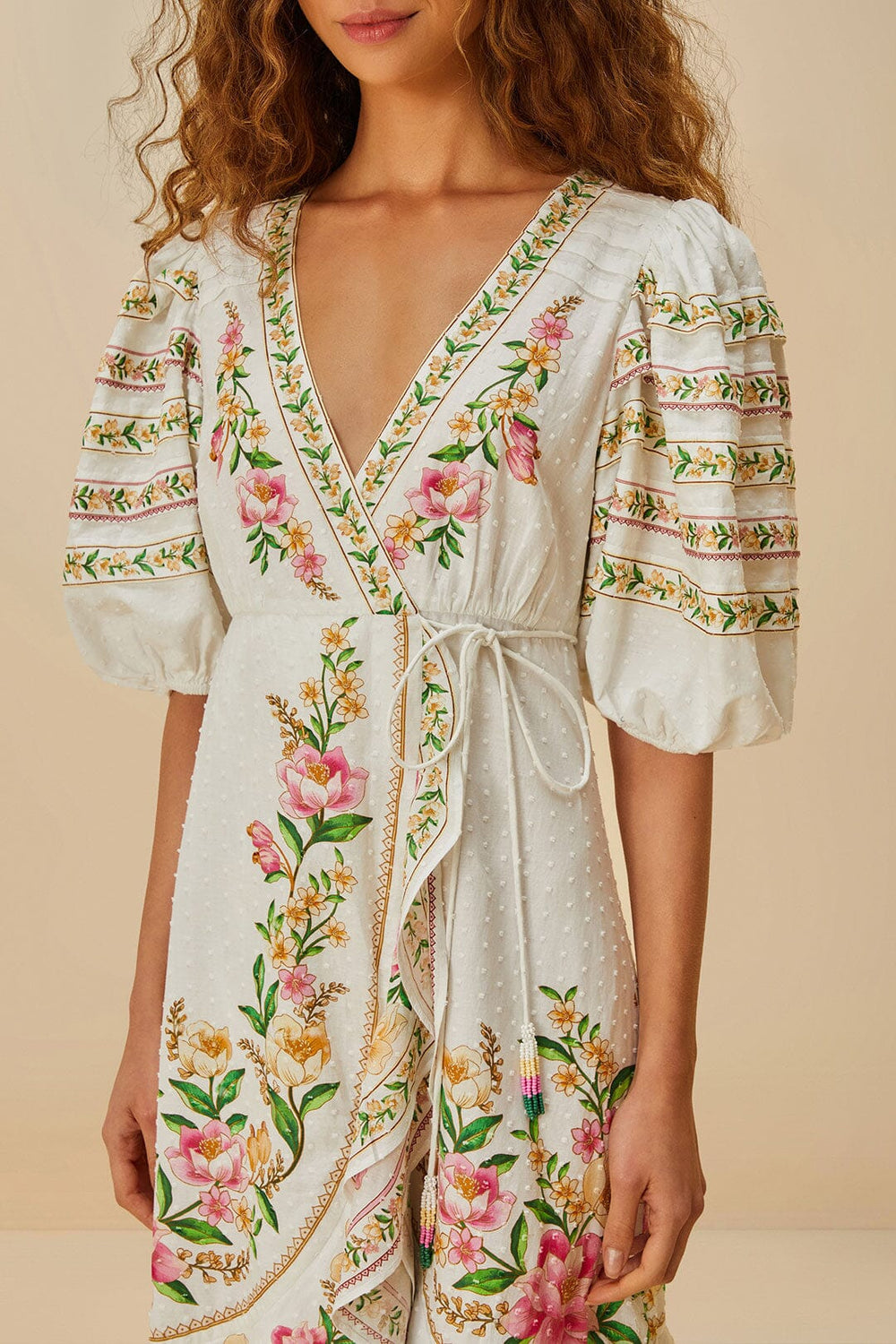 Off-White Palm Dream Wrap Midi Dress | FARM Rio Women