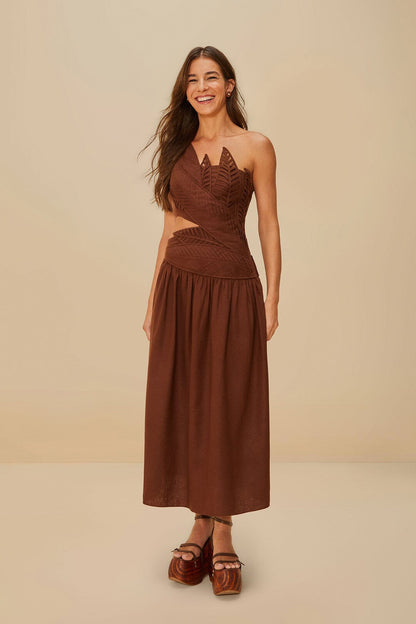 Burgundy Leaves Cut-Out LENZING™ ECOVERO™ Euroflax™ Midi Dress | FARM Rio Women