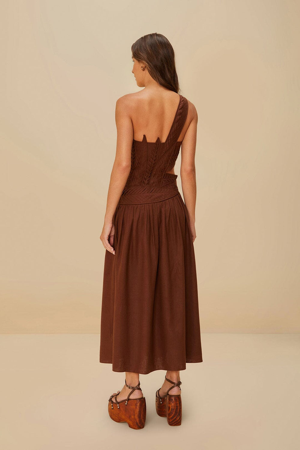 Burgundy Leaves Cut-Out LENZING™ ECOVERO™ Euroflax™ Midi Dress | FARM Rio Women