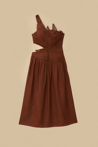 Burgundy Leaves Cut-Out LENZING™ ECOVERO™ Euroflax™ Midi Dress | FARM Rio Women