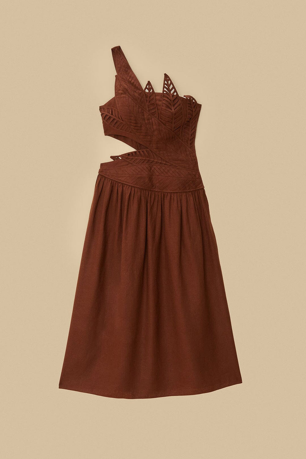 Burgundy Leaves Cut-Out LENZING™ ECOVERO™ Euroflax™ Midi Dress | FARM Rio Women