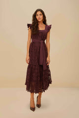 Brown Pineapple Guipure Midi Dress | FARM Rio Women