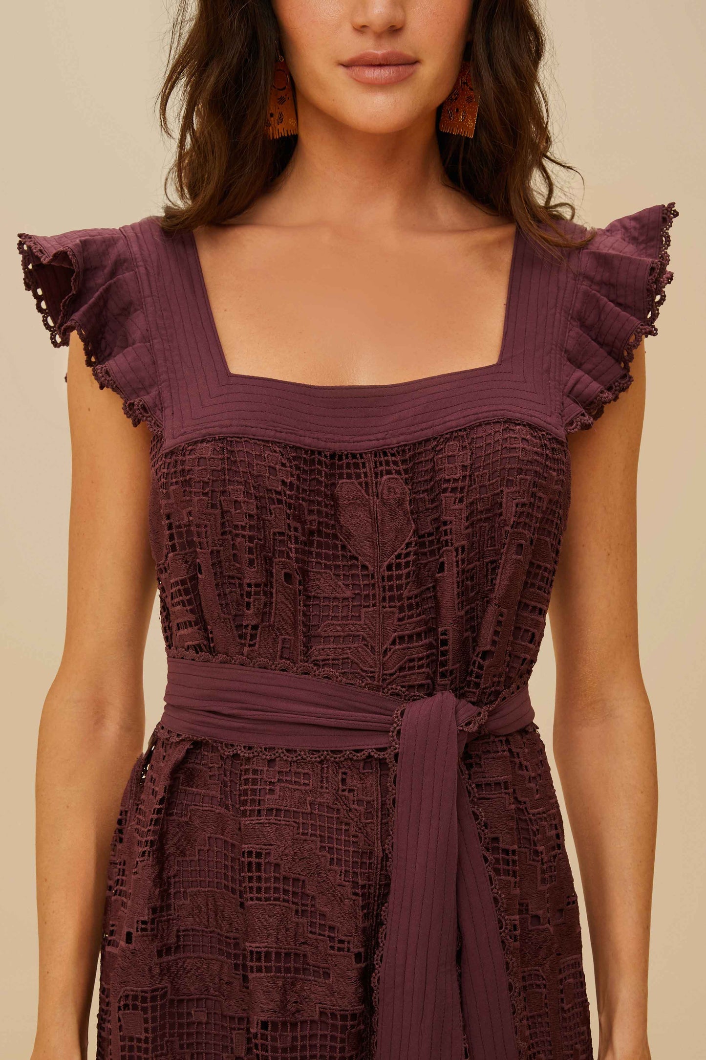 Brown Pineapple Guipure Midi Dress | FARM Rio Women