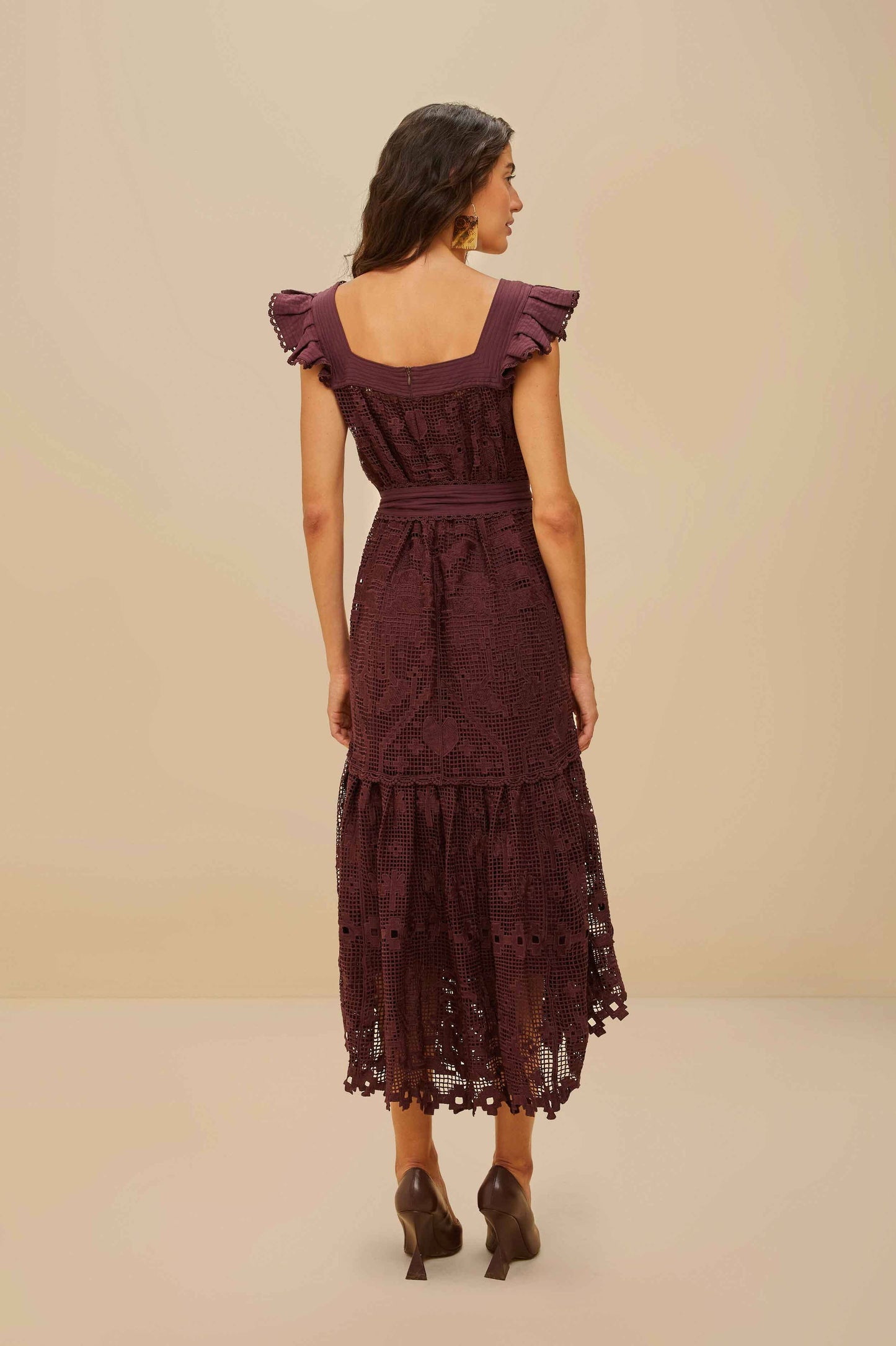 Brown Pineapple Guipure Midi Dress | FARM Rio Women