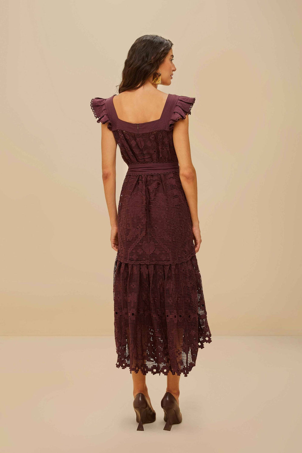 Brown Pineapple Guipure Midi Dress | FARM Rio Women