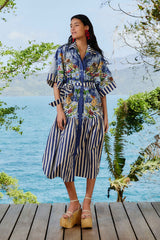 Blue Fresh Table Scarf Organic Cotton Midi Dress | FARM Rio Women