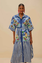 Blue Fresh Table Scarf Organic Cotton Midi Dress | FARM Rio Women