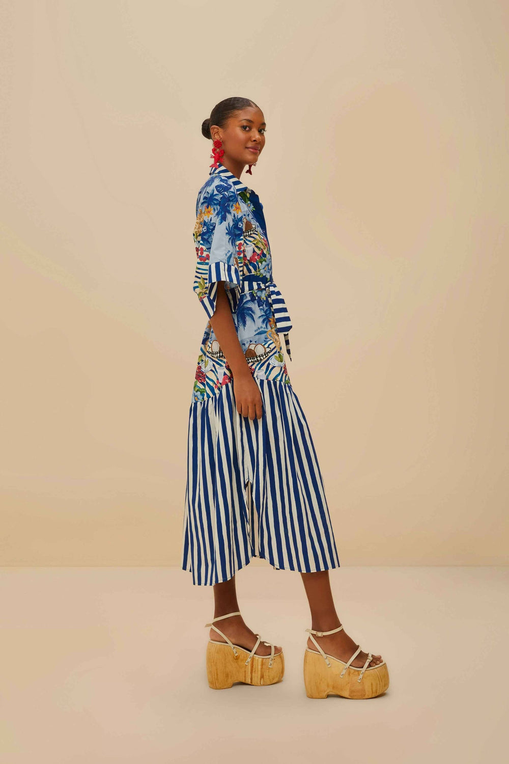 Blue Fresh Table Scarf Organic Cotton Midi Dress | FARM Rio Women