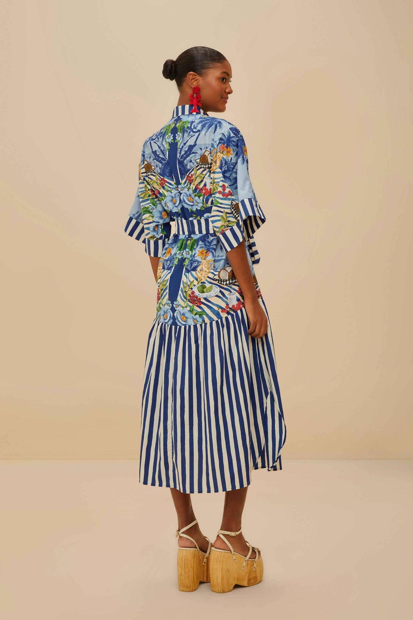 Blue Fresh Table Scarf Organic Cotton Midi Dress | FARM Rio Women