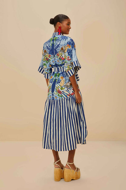 Blue Fresh Table Scarf Organic Cotton Midi Dress | FARM Rio Women
