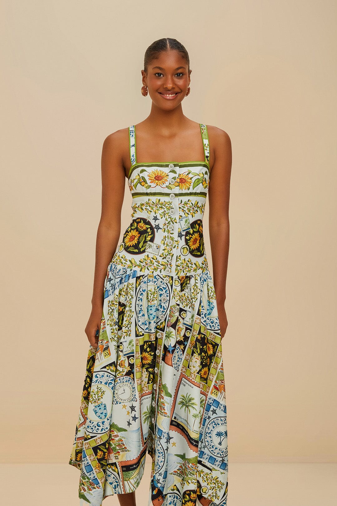 Multicolor Latin Trip Scarves Organic Cotton Midi Dress | FARM Rio Women