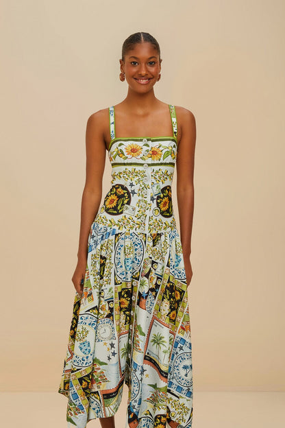 Multicolor Latin Trip Scarves Organic Cotton Midi Dress | FARM Rio Women